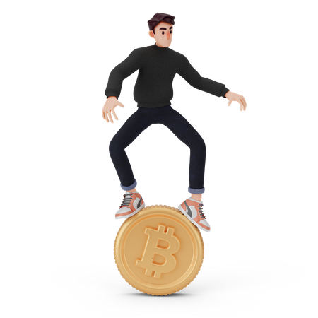 Homem pisando em bitcoin  3D Illustration