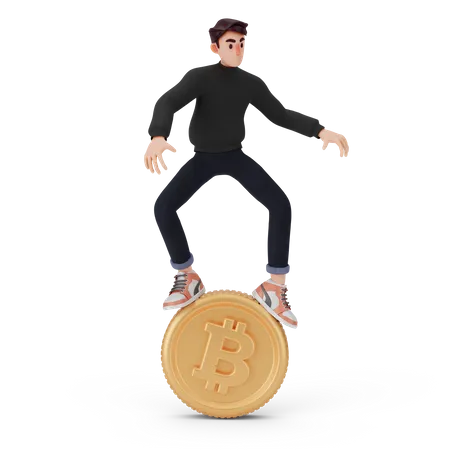 Homem pisando em bitcoin  3D Illustration