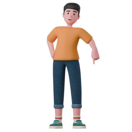 Homem em pé aponta para baixo  3D Illustration