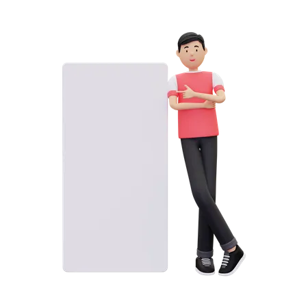 Homem em pé atrás de cartaz  3D Illustration