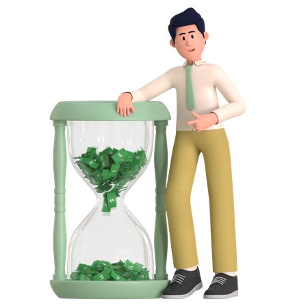 Homem Em Pé Com Relógio De Dólar  3D Icon