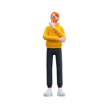 Homem em pé em pose de pensamento  3D Illustration