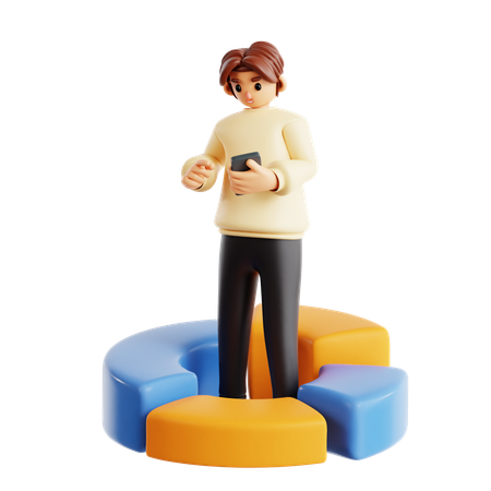 Homem em pé no centro do gráfico circular de análise de dados  3D Icon