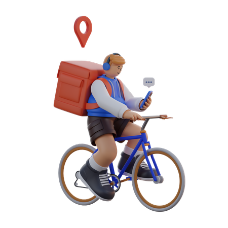 Homem entregando um pacote enquanto andava de bicicleta  3D Illustration
