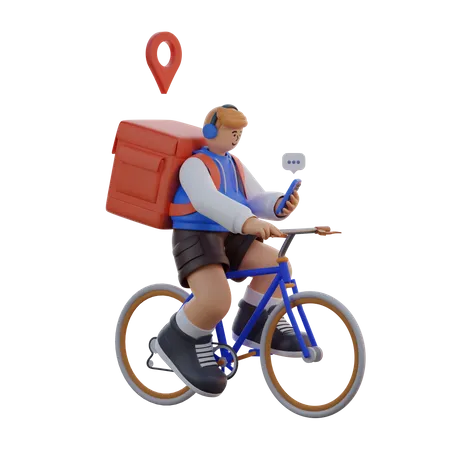 Homem Entregando Um Pacote Enquanto Andava De Bicicleta 3D Illustration