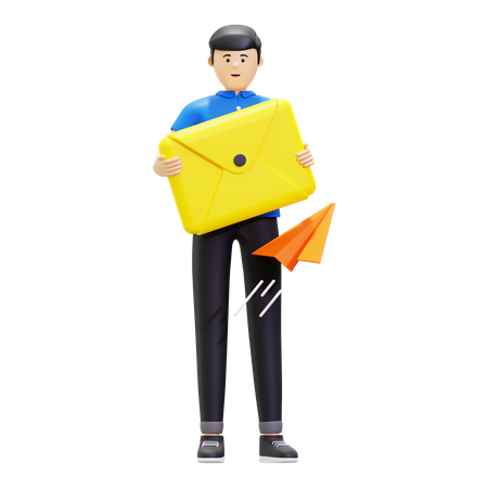 Homem envia e-mail de marketing  3D Illustration