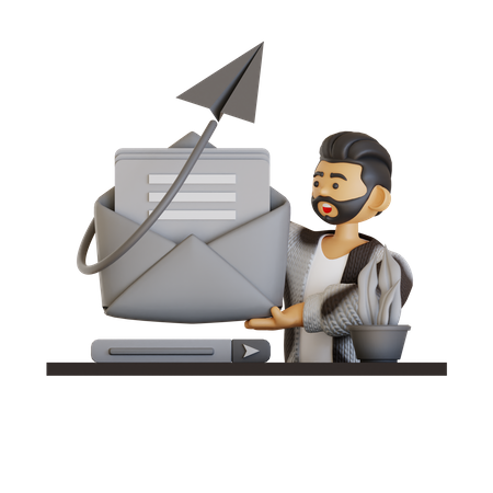 Homem enviando e-mail  3D Illustration