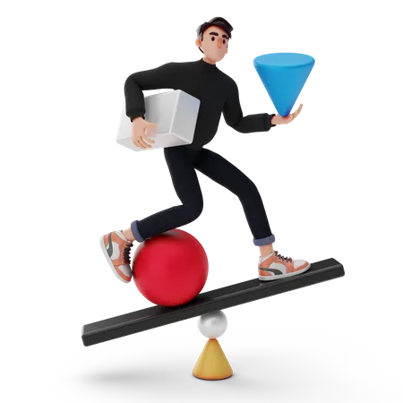 Homem equilibrando a vida  3D Illustration