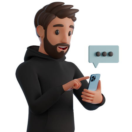 Homem escrevendo a mensagem no celular  3D Illustration