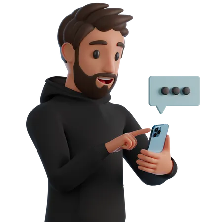 Homem escrevendo a mensagem no celular  3D Illustration