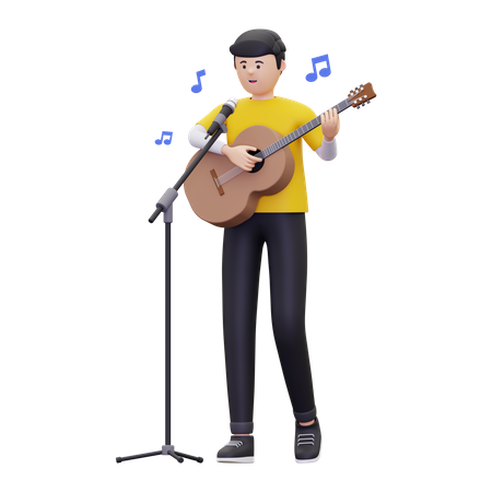Homem está cantando uma música enquanto toca violão  3D Illustration
