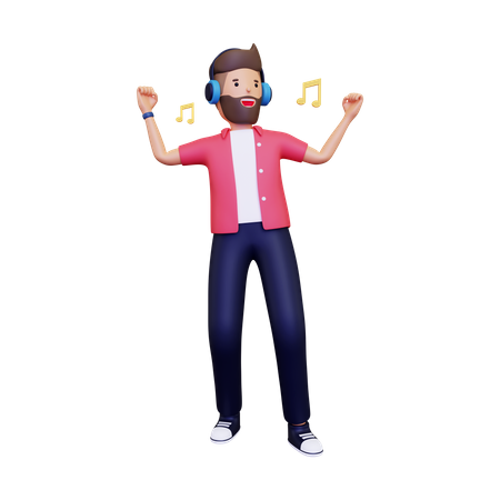 Homem está ouvindo música enquanto dança  3D Illustration