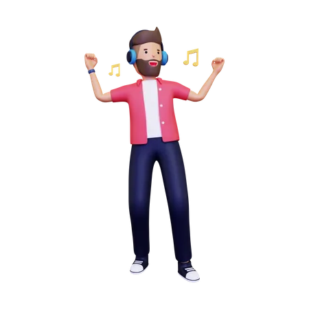 Homem está ouvindo música enquanto dança  3D Illustration