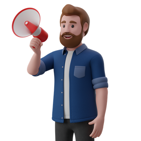 O homem está segurando um megafone  3D Illustration