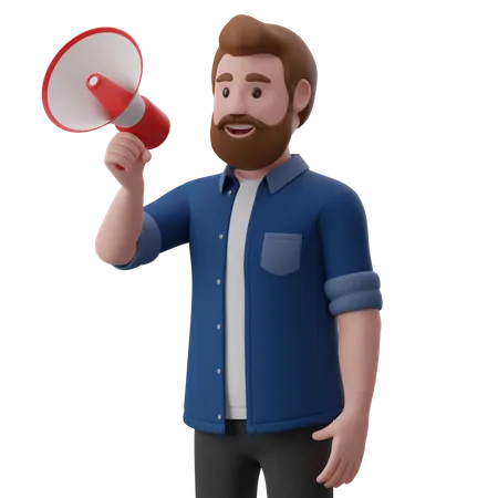 O homem está segurando um megafone  3D Illustration