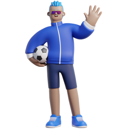 O homem está segurando uma bola de futebol  3D Illustration