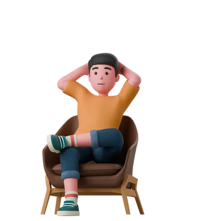 O homem está sentado em uma pose relaxada  3D Illustration