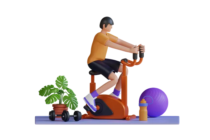 Homem se exercitando no ciclo de ginástica  3D Illustration