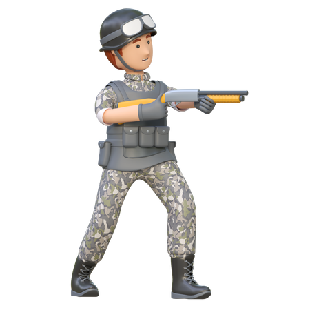 Homem do exército segurando espingarda  3D Illustration