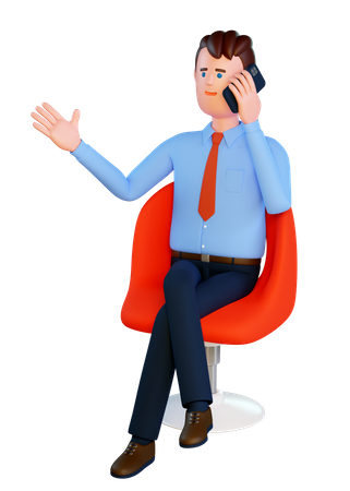 Homem fala ao telefone enquanto está sentado em uma cadeira vermelha  3D Icon