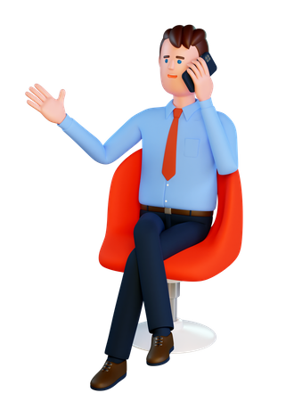 Homem fala ao telefone enquanto está sentado em uma cadeira vermelha  3D Illustration