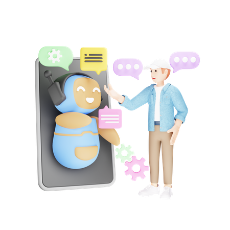 Homem conversando com um chatbot de IA  3D Illustration