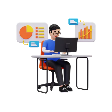 Homem fazendo análise online  3D Illustration