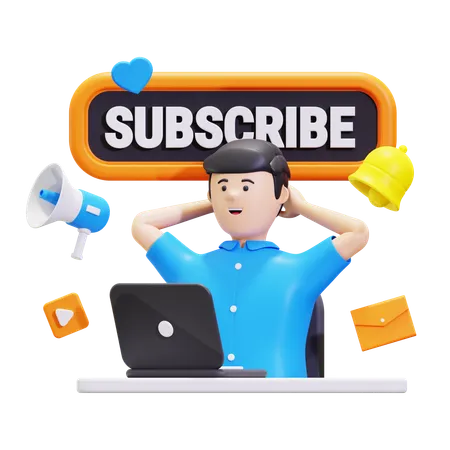 Homem Fazendo Promoção de Canal de Inscrição  3D Illustration