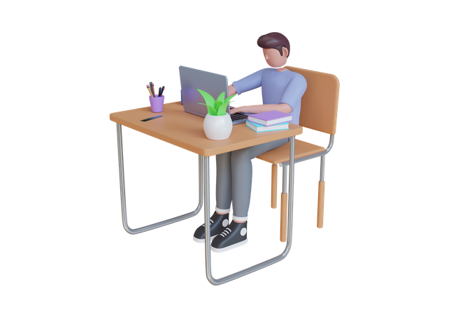 Homem fazendo aula on-line  3D Illustration