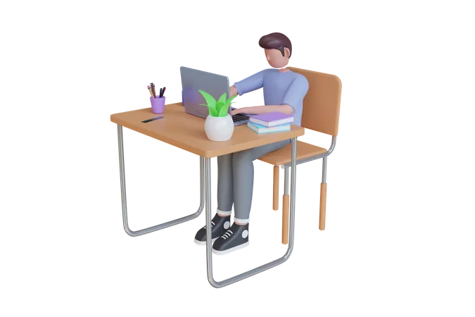 Homem fazendo aula on-line  3D Illustration