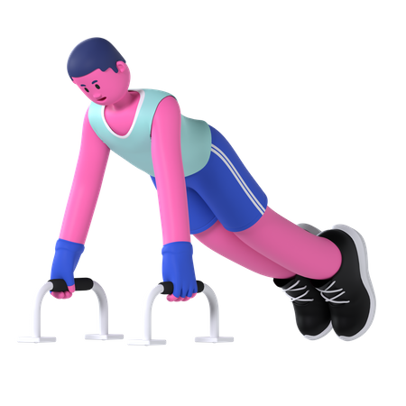 Homem fazendo barra push-up  3D Illustration