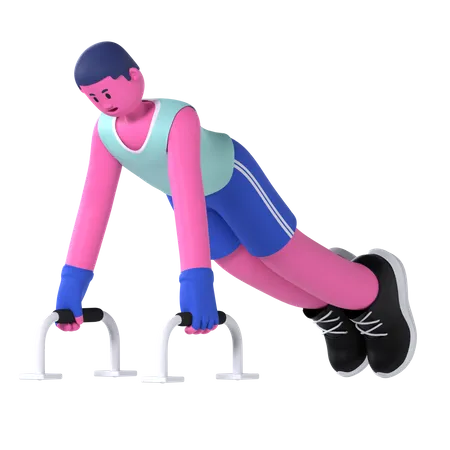 Homem fazendo barra push-up  3D Illustration