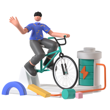 Homem fazendo carregamento de bateria de bicicleta  3D Illustration