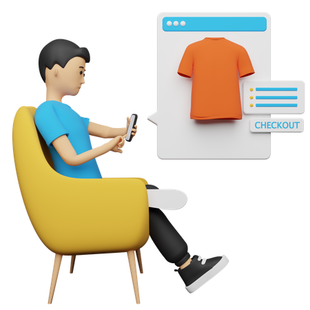 Homem fazendo compras de roupas no site  3D Illustration