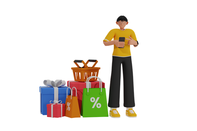 Homem fazendo compras digitais  3D Illustration