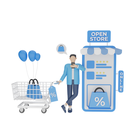 Homem fazendo compras on-line  3D Icon