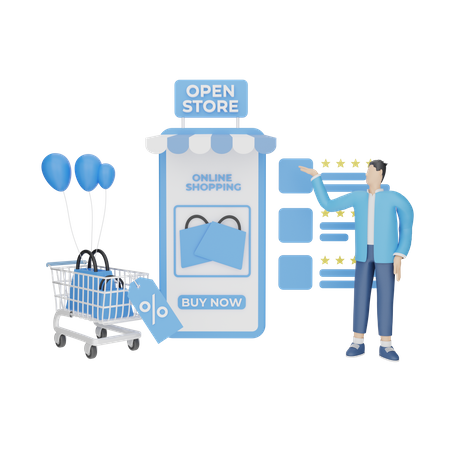 Homem fazendo compras on-line  3D Icon