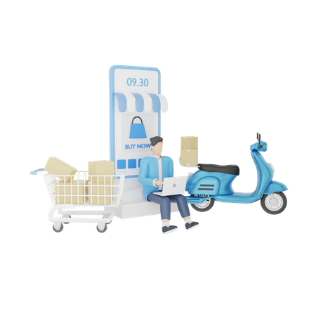 Homem fazendo compras on-line  3D Icon