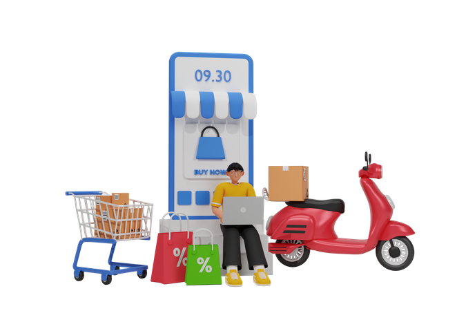 Homem fazendo compras on-line  3D Illustration