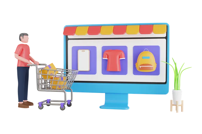 Homem fazendo compras on-line  3D Illustration