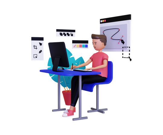 Homem fazendo design online  3D Illustration