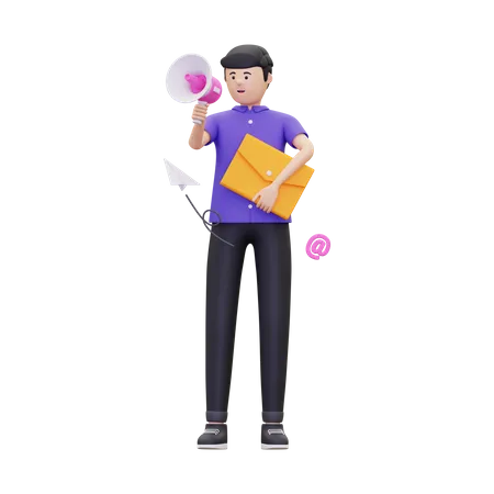 Homem fazendo email marketing  3D Illustration