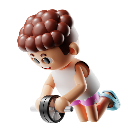 Homem fazendo exercícios com rolo de roda  3D Icon