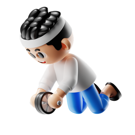 Homem fazendo exercícios com rolo de roda  3D Icon
