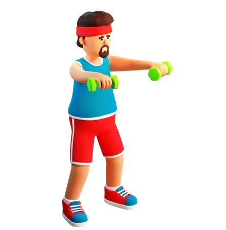 Homem 3 D Exercitando Com Halteres O Atleta Levanta Os Halteres A Sua Frente 3D Illustration