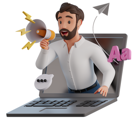 Homem fazendo marketing de negócios on-line  3D Illustration