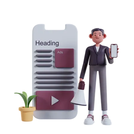 Homem fazendo marketing móvel  3D Illustration