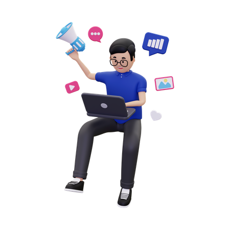 Homem fazendo marketing on-line  3D Illustration