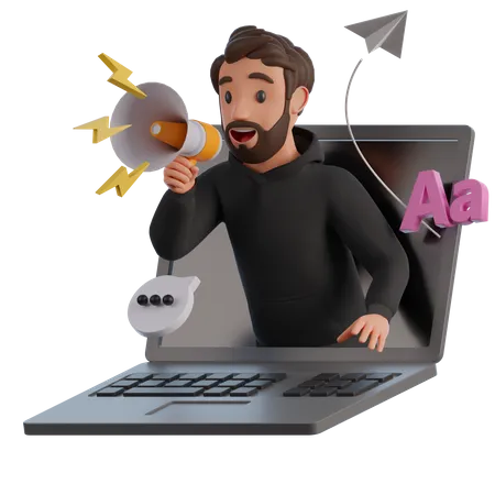 Homem fazendo marketing on-line  3D Illustration