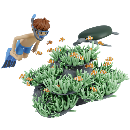 Homem fazendo mergulho no oceano  3D Illustration